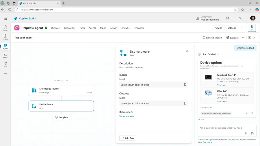 Snímek obrazovky agenta s novou unified hlavičkou pro flow a volby zařízení.