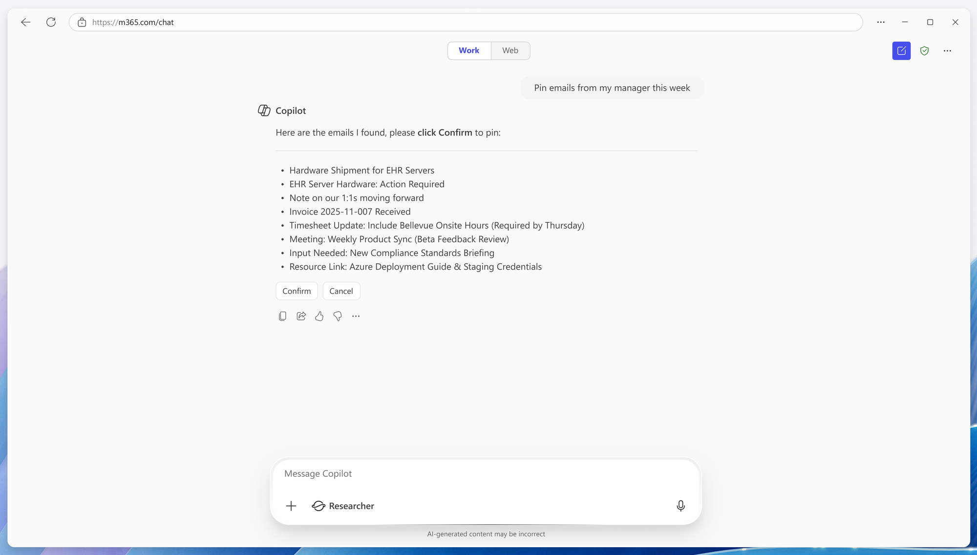 Potvrzení hromadných akcí třídění, s tlačítky Confirm a Cancel