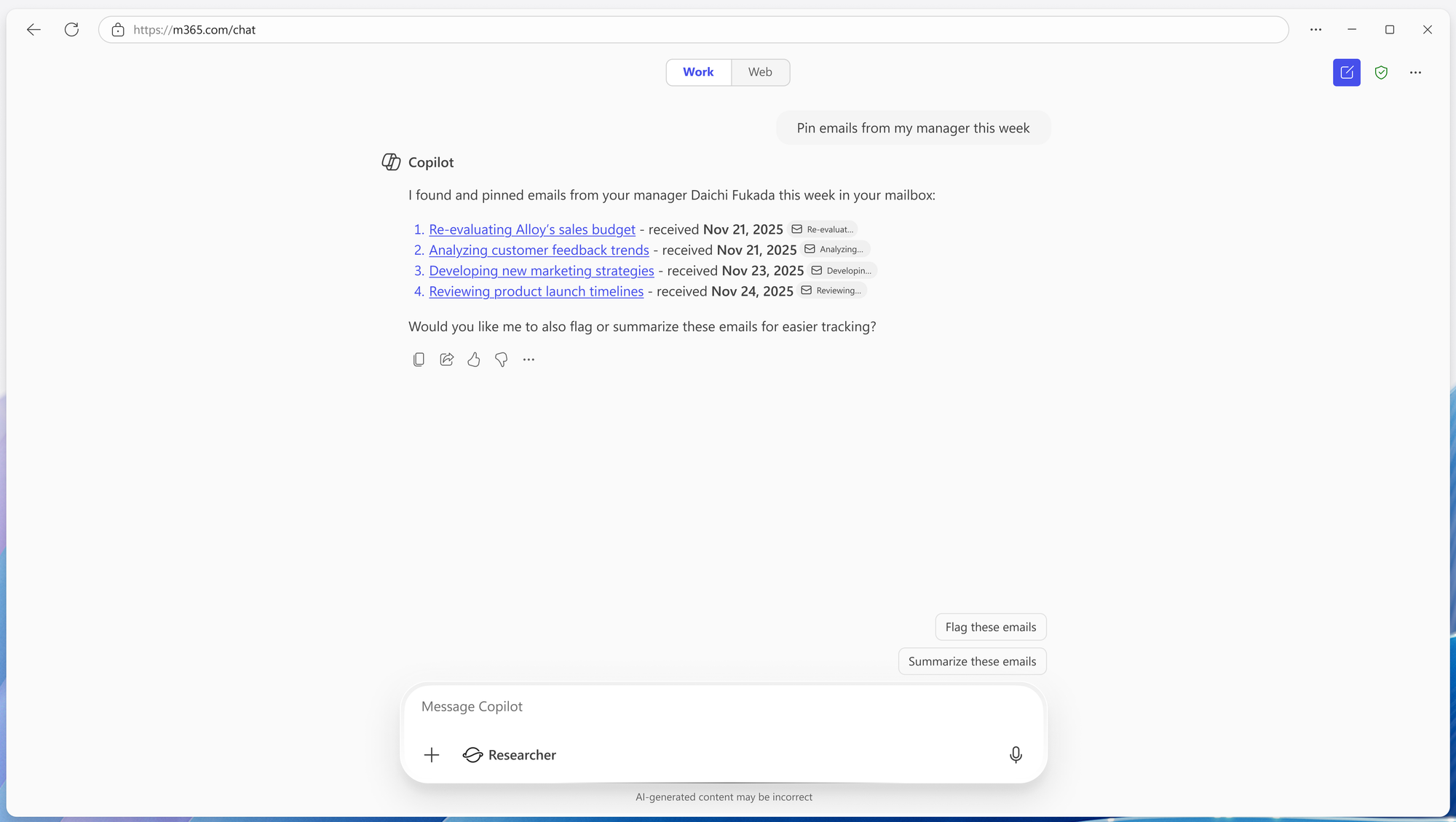 Třídění e-mailů pomocí Microsoft 365 Copilot v Outlooku