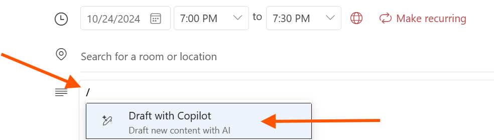 Spuštění Draft with Copilot pomocí lomítka