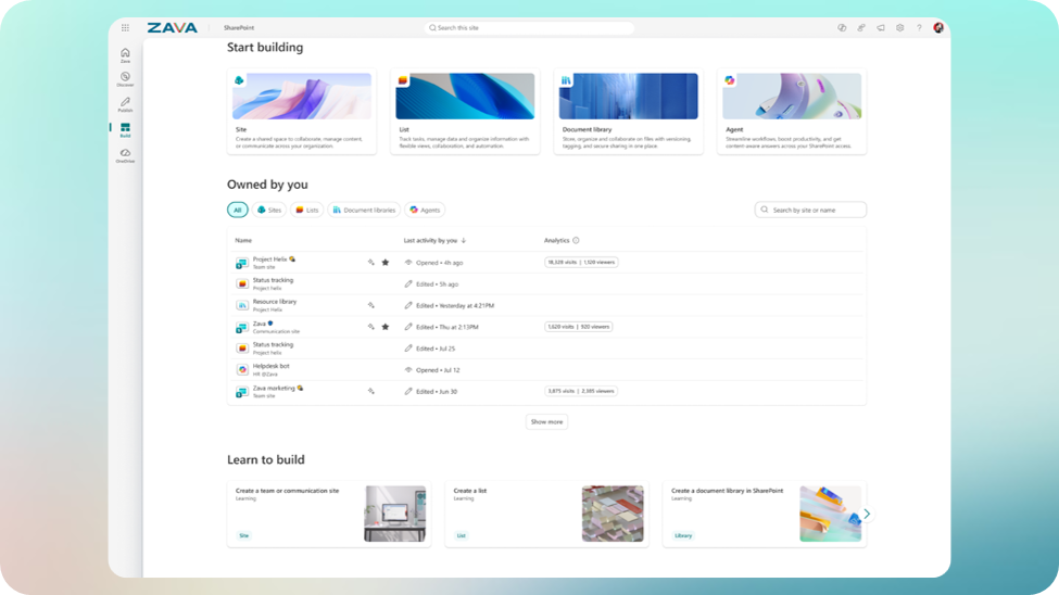 Popište, co chcete vytvořit, a SharePoint udělá většinu práce