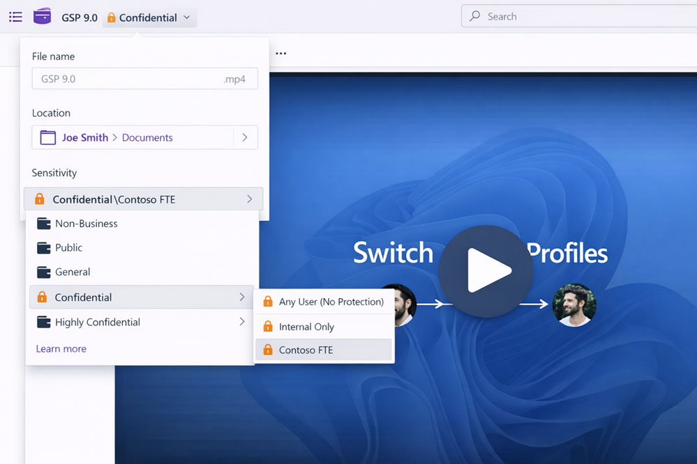 Sensitivity label zobrazený v prostředí portálu Clipchamp