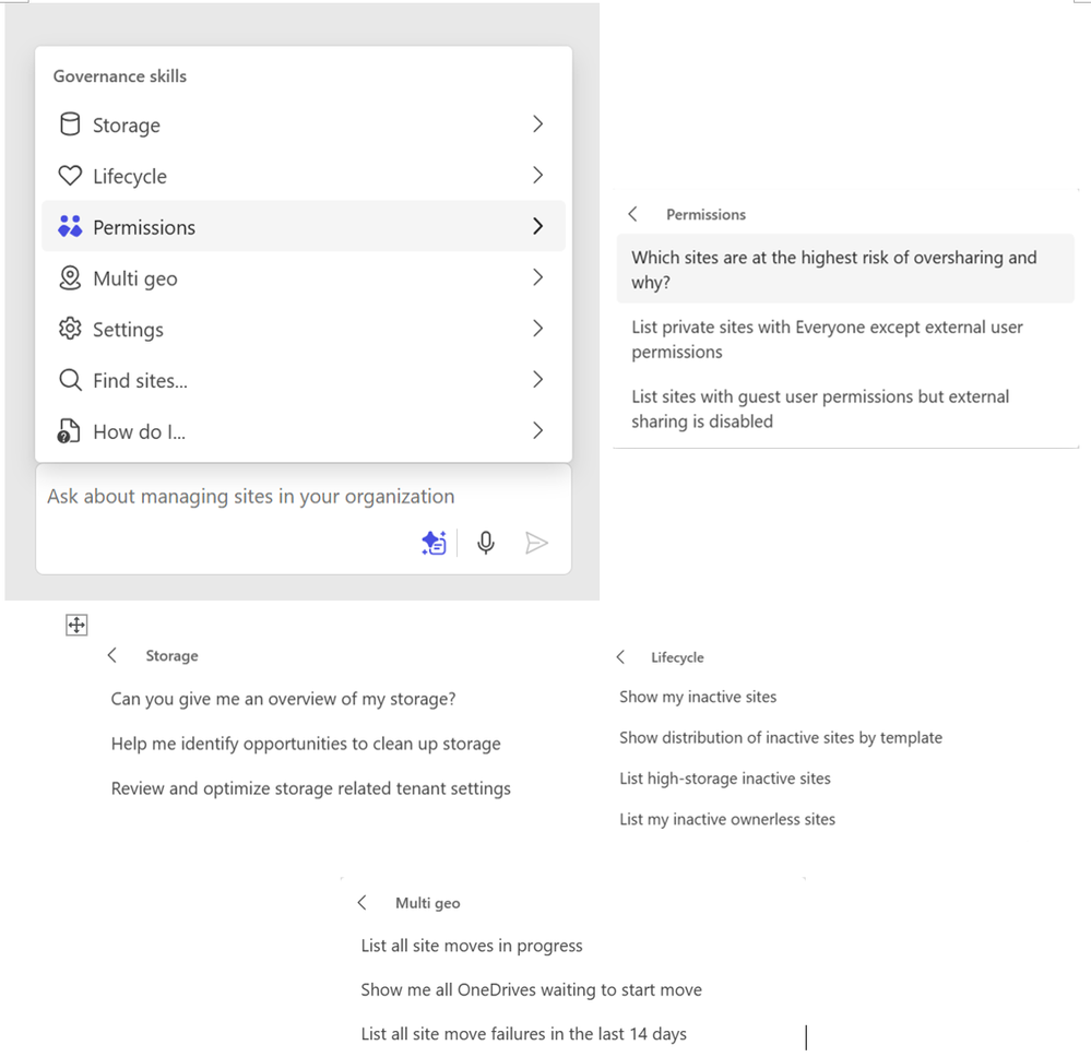 Starter prompts v SharePoint Admin Agent