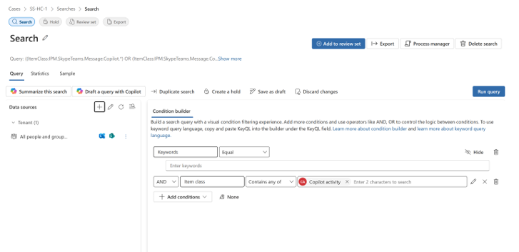 obrázek s eDiscovery dotazem v Microsoft Purview